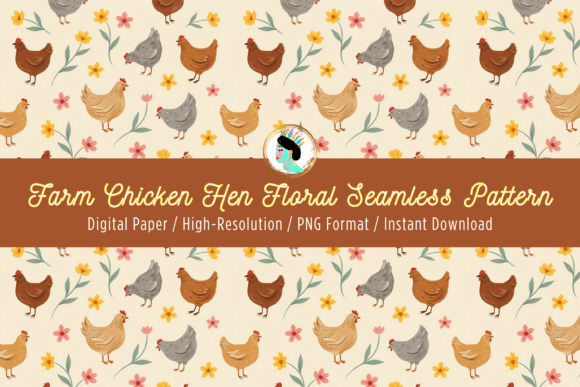 Download Farm Chicken &amp; Flower Seamless Pattern - Premium Resources